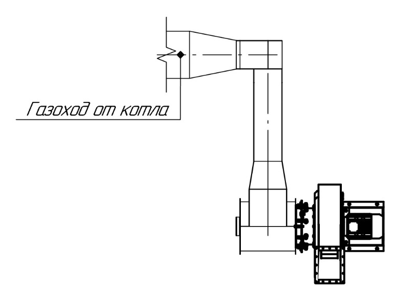 Котёл КВа-0.25 — Установка дымососа (вид сверху)