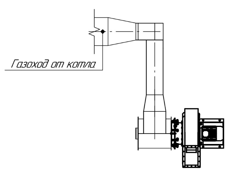 Котёл КВа-0.3 — Установка дымососа (вид сверху)